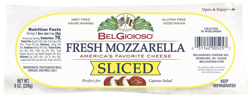 BelGioioso Pre Sliced Mozzarella Logs